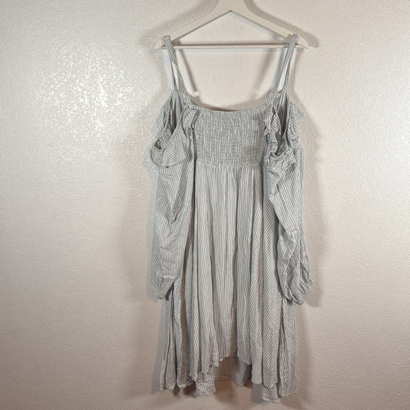 Torrid Blue Stripe Ruffle Shoulder Milkmaid Mini Dress Smocked Back Size 3X - Picture 6 of 9